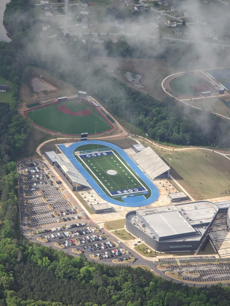 The football stadium for Clayton County Public Schools in Atlanta as seen as our plane descended toward the airport